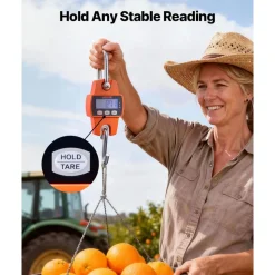 VEVOR Digital Crane Scale, 660 lbs/300 kg Max Capacity, Handheld Hanging Scale with Cast Aluminum Case & LCD Display, 0.1 lbs Division & 3 Unit Switch, Portable Design for Farm Hunting Fishing, Orange