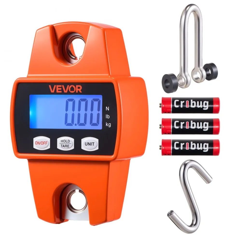 VEVOR Digital Crane Scale, 660 lbs/300 kg Max Capacity, Handheld Hanging Scale with Cast Aluminum Case & LCD Display, 0.1 lbs Division & 3 Unit Switch, Portable Design for Farm Hunting Fishing, Orange