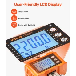 VEVOR Digital Crane Scale, 2200 lbs/1000 kg, Industrial Heavy Duty Hanging Scale with Remote Control, Cast Aluminum Case & LCD Screen, High Precision for Construction, Factory, Farm, Hunting (Orange)