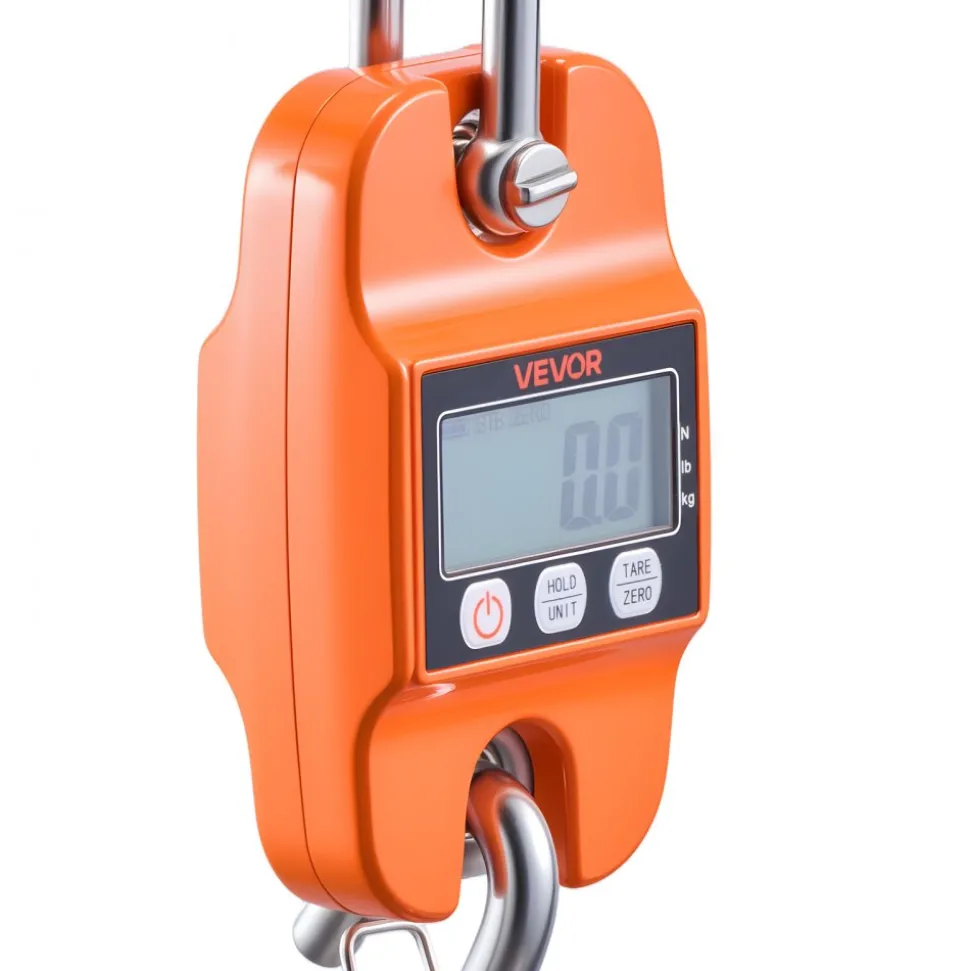 VEVOR Digital Crane Scale, 880 lbs/400 kg Max Capacity, Handheld Hanging Scale with Cast Aluminum Case & LCD Display, 0.2 lbs Division & 3 Unit Switch, Auto-Off Setting for Farm Hunting Fishing, Orange