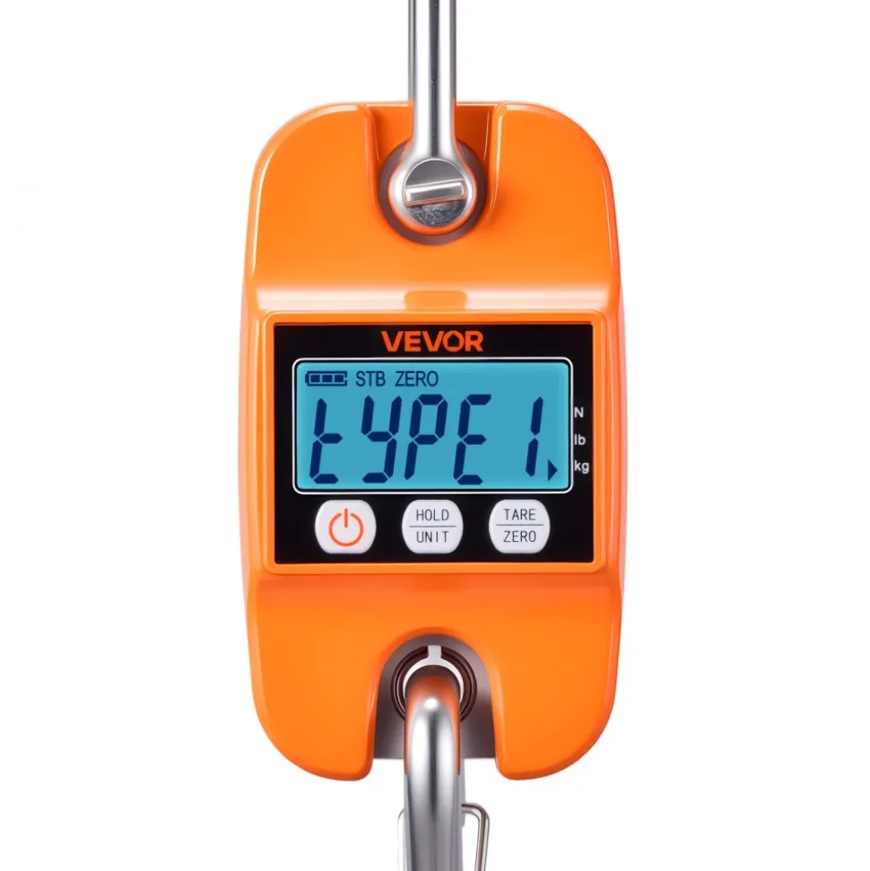 VEVOR Digital Crane Scale, 880 lbs/400 kg Max Capacity, Handheld Hanging Scale with Cast Aluminum Case & LCD Display, 0.2 lbs Division & 3 Unit Switch, Auto-Off Setting for Farm Hunting Fishing, Orange