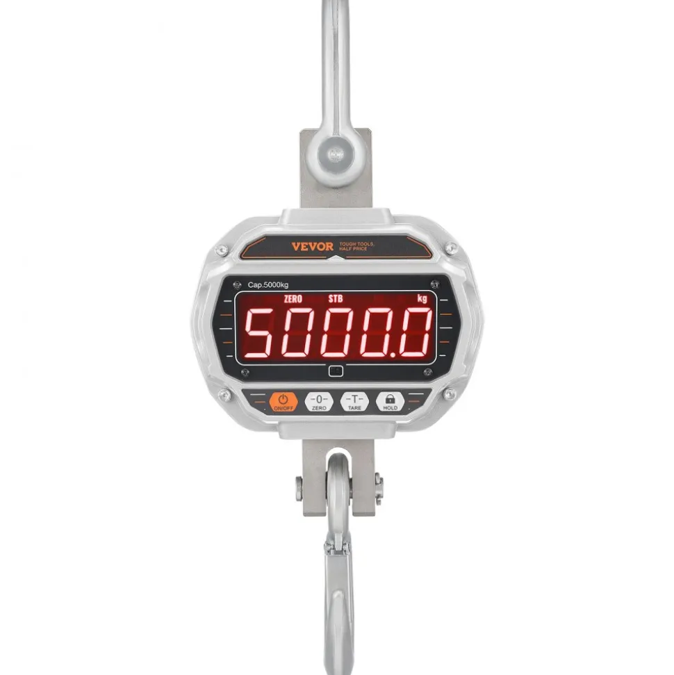 VEVOR Digital Crane Scale, 11000 lbs/5000 kg, Industrial Heavy Duty Hanging Scale with Remote Control, Cast Aluminum Case & LED Screen, High Precision for Construction, Factory, Farm, Hunting (Silver)