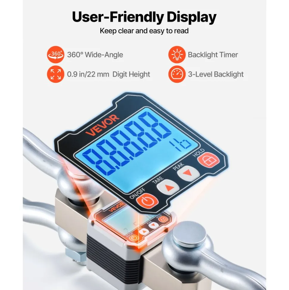 VEVOR Digital Crane Scale, 22000 lbs/10 T Max Capacity, Heavy Duty Industrial Hanging Scale with Cast Aluminum Case & LCD Display, 5 lbs Division & 3 Unit Switch, Remote Control for Garage Factory