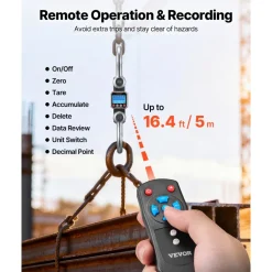 VEVOR Digital Crane Scale, 22000 lbs/10 T Max Capacity, Heavy Duty Industrial Hanging Scale with Cast Aluminum Case & LCD Display, 5 lbs Division & 3 Unit Switch, Remote Control for Garage Factory