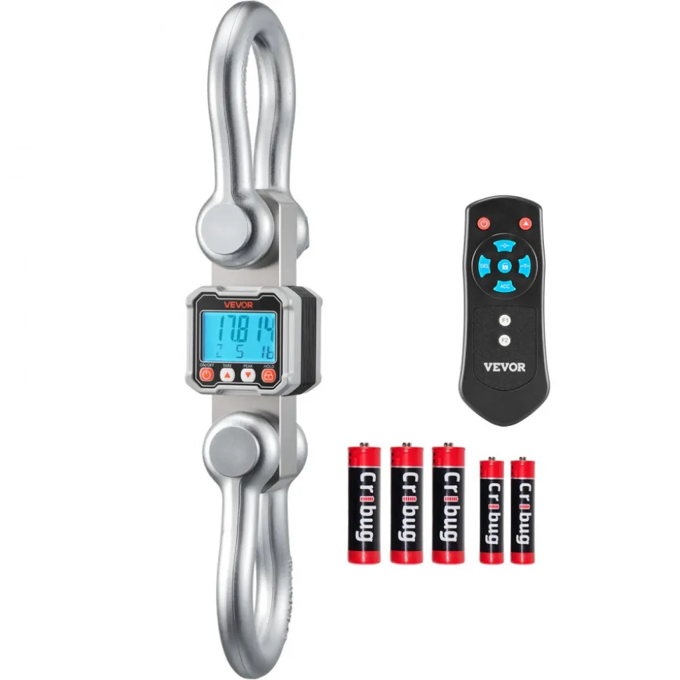 VEVOR Digital Crane Scale, 22000 lbs/10 T Max Capacity, Heavy Duty Industrial Hanging Scale with Cast Aluminum Case & LCD Display, 5 lbs Division & 3 Unit Switch, Remote Control for Garage Factory