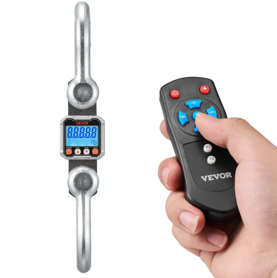 VEVOR Digital Crane Scale, 22000 lbs/10 T Max Capacity, Heavy Duty Industrial Hanging Scale with Cast Aluminum Case & LCD Display, 5 lbs Division & 3 Unit Switch, Remote Control for Garage Factory
