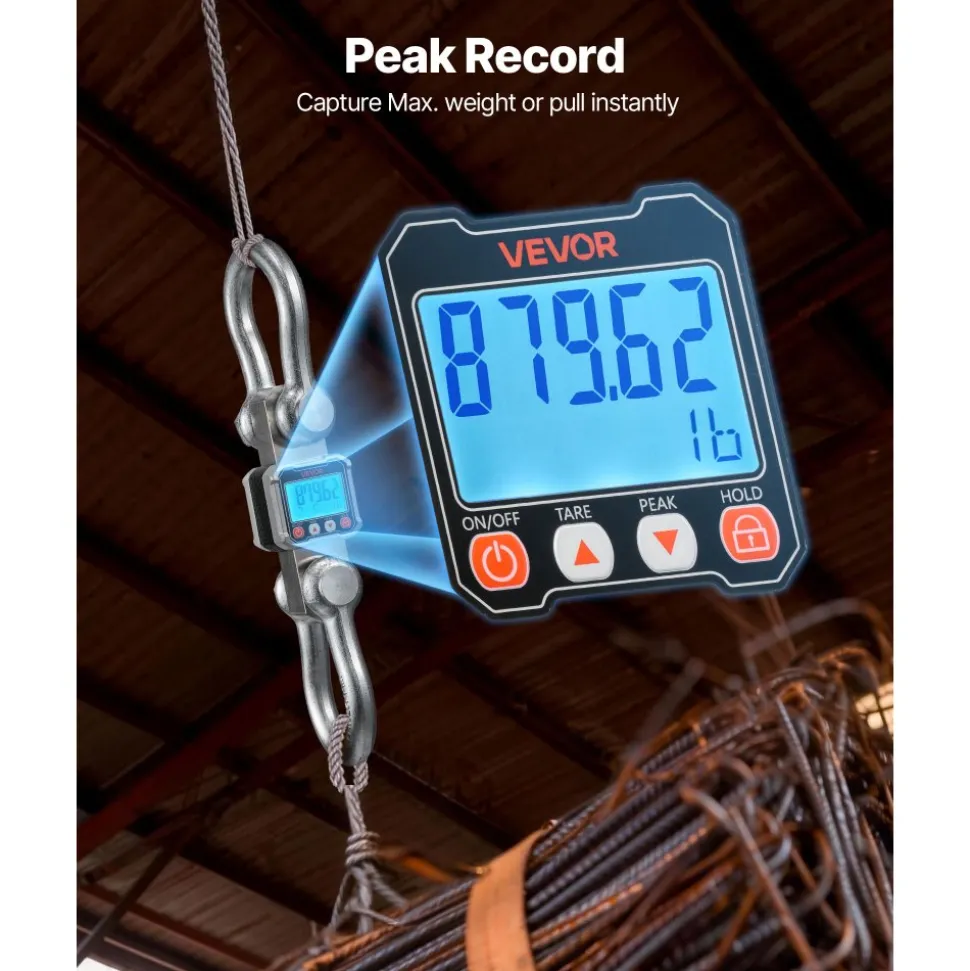 VEVOR Digital Crane Scale, 22000 lbs/10 T Max Capacity, Heavy Duty Industrial Hanging Scale with Cast Aluminum Case & LCD Display, 5 lbs Division & 3 Unit Switch, Remote Control for Garage Factory