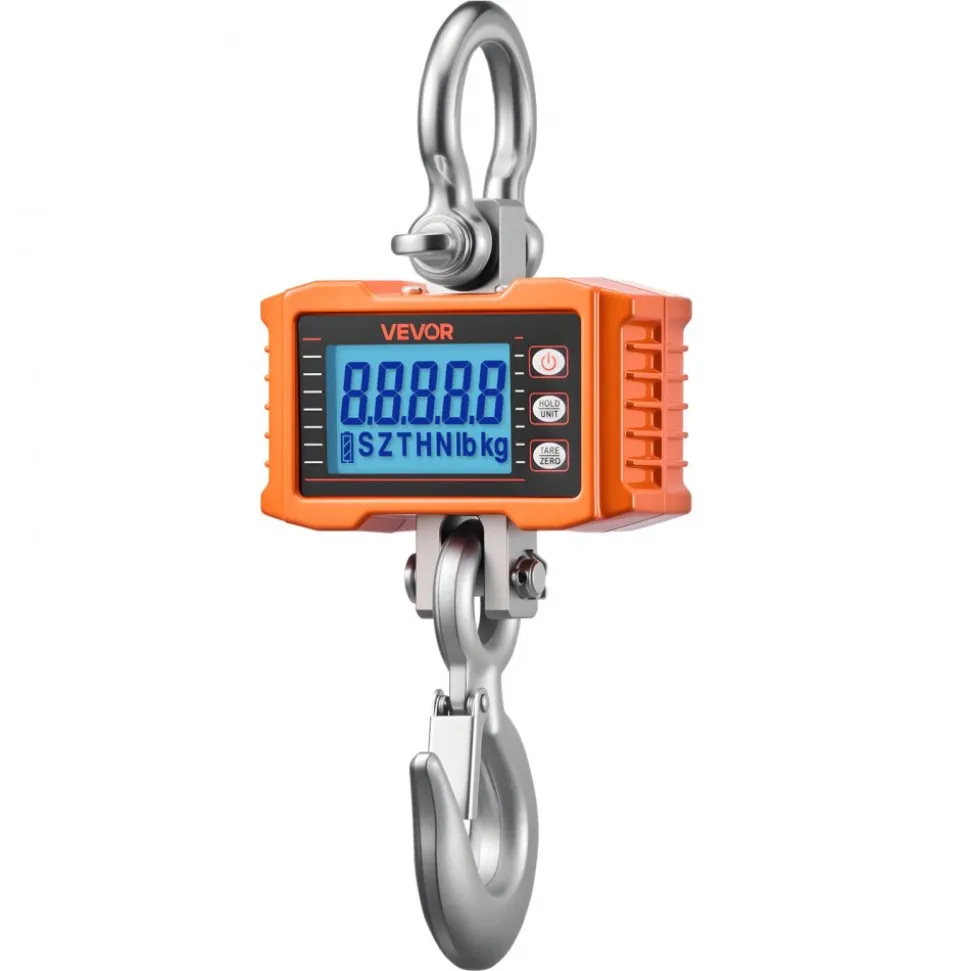VEVOR Digital Crane Scale, 4400 lbs/2000 kg Max Capacity, Heavy Duty Industrial Hanging Scale with Cast Aluminum Case & LCD Display, 1 lbs Division & 3 Unit Switch, Remote Control for Garage Factory