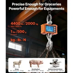 VEVOR Digital Crane Scale, 4400 lbs/2000 kg Max Capacity, Heavy Duty Industrial Hanging Scale with Cast Aluminum Case & LCD Display, 1 lbs Division & 3 Unit Switch, Remote Control for Garage Factory