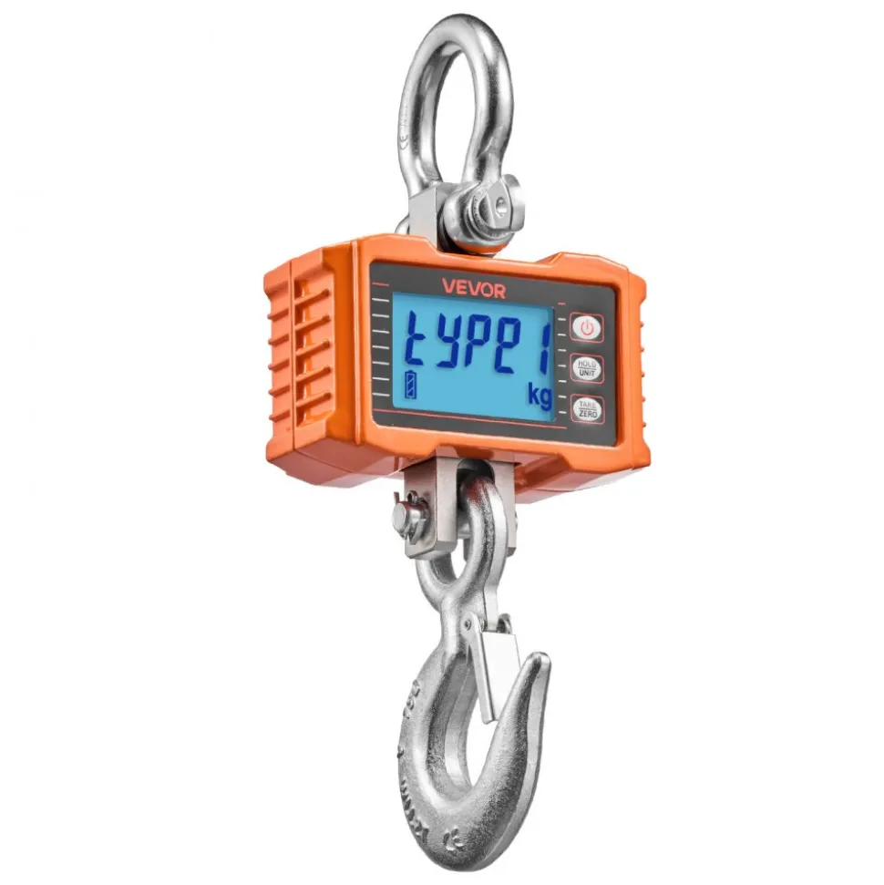 VEVOR Digital Crane Scale, 4400 lbs/2000 kg Max Capacity, Heavy Duty Industrial Hanging Scale with Cast Aluminum Case & LCD Display, 1 lbs Division & 3 Unit Switch, Remote Control for Garage Factory