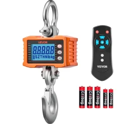 VEVOR Digital Crane Scale, 4400 lbs/2000 kg Max Capacity, Heavy Duty Industrial Hanging Scale with Cast Aluminum Case & LCD Display, 1 lbs Division & 3 Unit Switch, Remote Control for Garage Factory