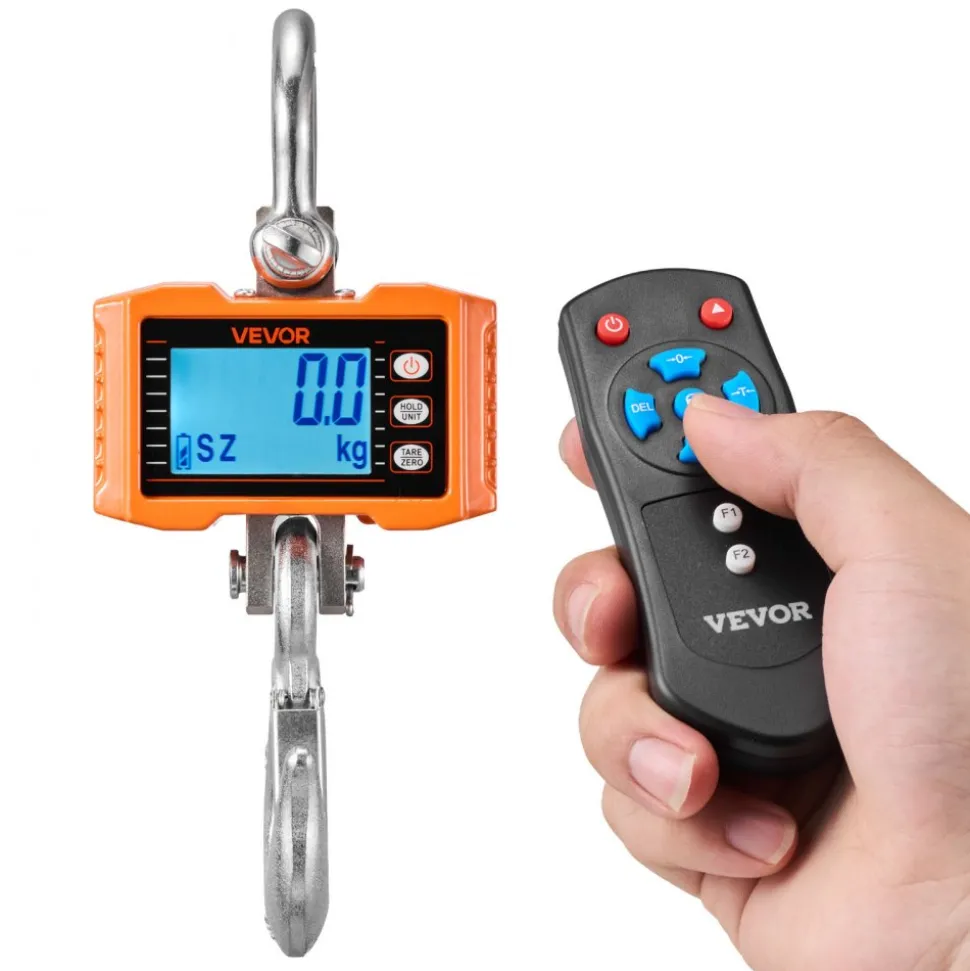 VEVOR Digital Crane Scale, 4400 lbs/2000 kg Max Capacity, Heavy Duty Industrial Hanging Scale with Cast Aluminum Case & LCD Display, 1 lbs Division & 3 Unit Switch, Remote Control for Garage Factory