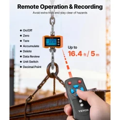 VEVOR Digital Crane Scale, 4400 lbs/2000 kg Max Capacity, Heavy Duty Industrial Hanging Scale with Cast Aluminum Case & LCD Display, 1 lbs Division & 3 Unit Switch, Remote Control for Garage Factory