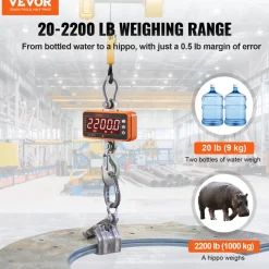 VEVOR Digital Crane Scale, 2200 lbs/1000 kg, Industrial Heavy Duty Hanging Scale with Remote Control, Cast Aluminum Case & LED Screen, High Precision for Construction, Factory, Farm, Hunting (Orange)