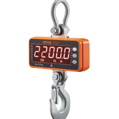 VEVOR Digital Crane Scale, 2200 lbs/1000 kg, Industrial Heavy Duty Hanging Scale with Remote Control, Cast Aluminum Case & LED Screen, High Precision for Construction, Factory, Farm, Hunting (Orange)