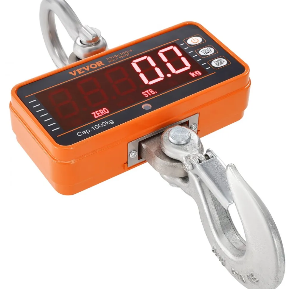 VEVOR Digital Crane Scale, 2200 lbs/1000 kg, Industrial Heavy Duty Hanging Scale with Remote Control, Cast Aluminum Case & LED Screen, High Precision for Construction, Factory, Farm, Hunting (Orange)