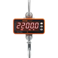 VEVOR Digital Crane Scale, 2200 lbs/1000 kg, Industrial Heavy Duty Hanging Scale with Remote Control, Cast Aluminum Case & LED Screen, High Precision for Construction, Factory, Farm, Hunting (Orange)