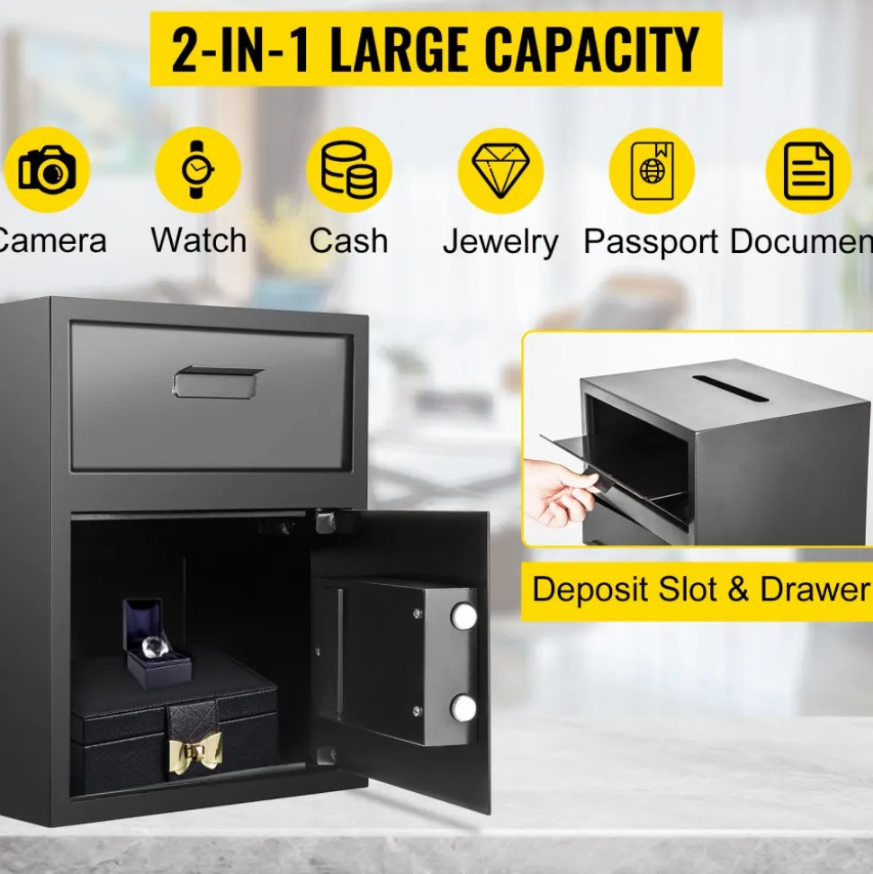 VEVOR Digital Depository Safe 1.7 Cubic Feet Made of Carbon Steel Electronic Code Lock Depository Safe with Deposit Slot with Two Emergency Keys Depository Box for Home Hotel Restaurant and Office
