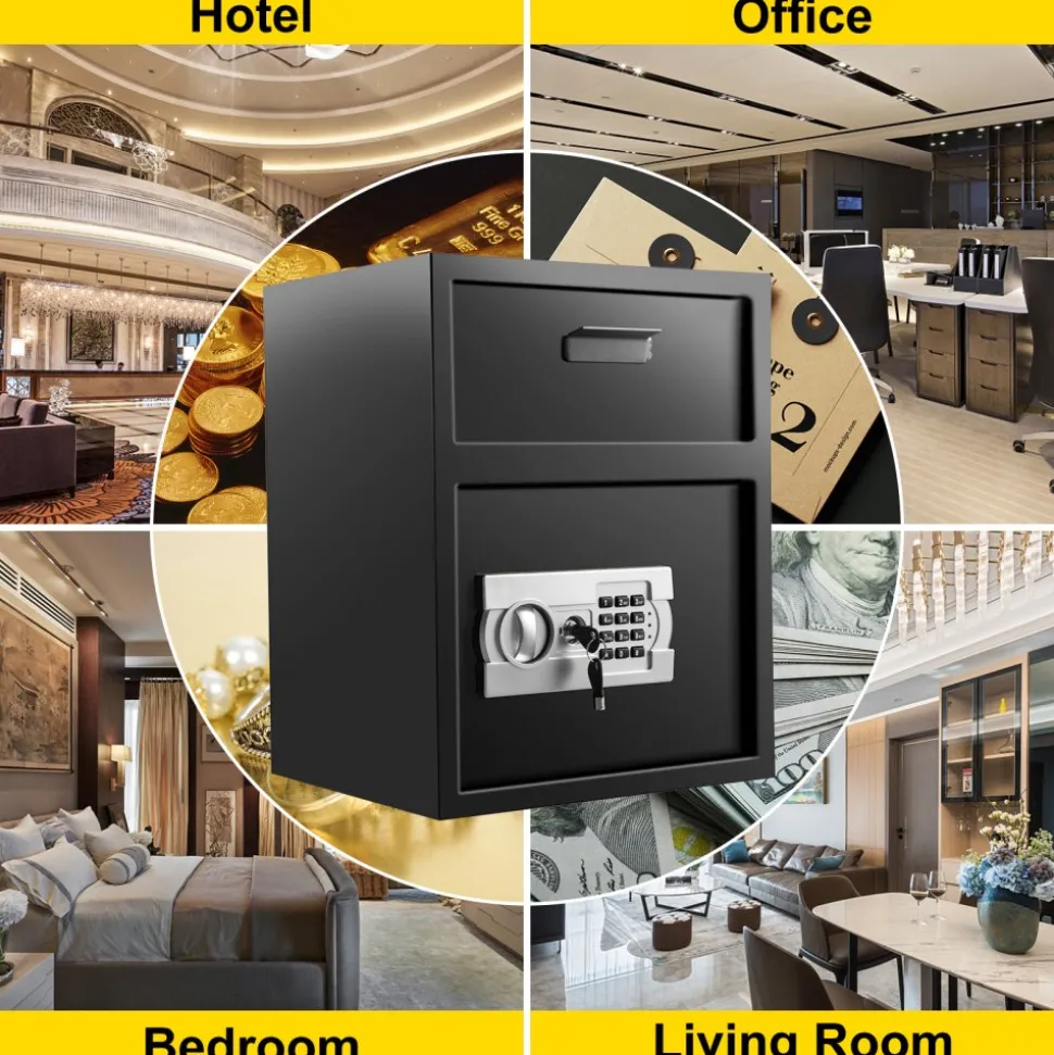 VEVOR Digital Depository Safe 1.7 Cubic Feet Made of Carbon Steel Electronic Code Lock Depository Safe with Deposit Slot with Two Emergency Keys Depository Box for Home Hotel Restaurant and Office