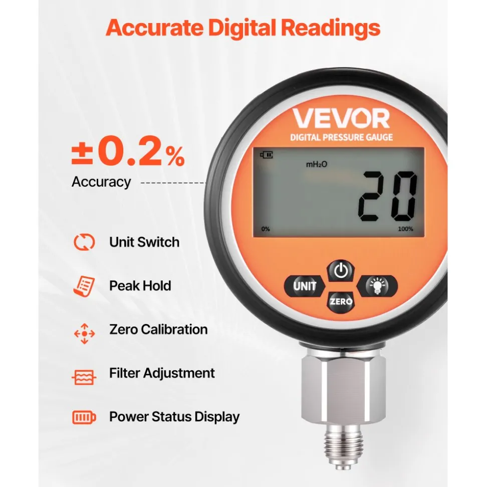 VEVOR Digital Hydraulic Pressure Test Coupling Kit, 10000 PSI Pressure Gauge Manometer Tester with 2 Gauges, 9 Test Couplings, 2 Quick-Release Couplers, 2 Hoses for Excavator Construction Machinery