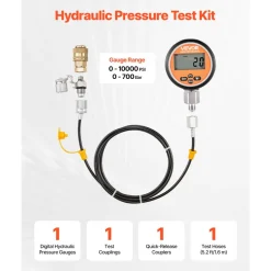 VEVOR Digital Hydraulic Pressure Test Coupling Kit, 10000 PSI Pressure Gauge Manometer Tester with 1 Gauge, 1 Test Coupling, 1 Quick-Release Coupler, and 1 Hose for Excavator Construction Machinery
