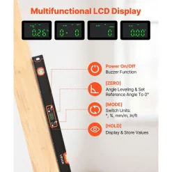 VEVOR Digital Level, 48 in Length, Magnetic Electronic Level with LED Backlit Display, 360° Electronic Leveler Tool with 0°/45°/90° Bubble Vials, IP54 Rating for Construction Carpentry Home Renovation