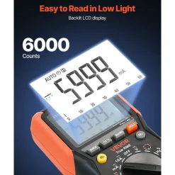 VEVOR Digital Multimeter, 6000-Count TRMS DC/AC Voltmeter Current Tester, Auto-Ranging Multimeter for Current Voltage Resistance Capacitance Temperature Diodes Continuity Low Impedance Measurment