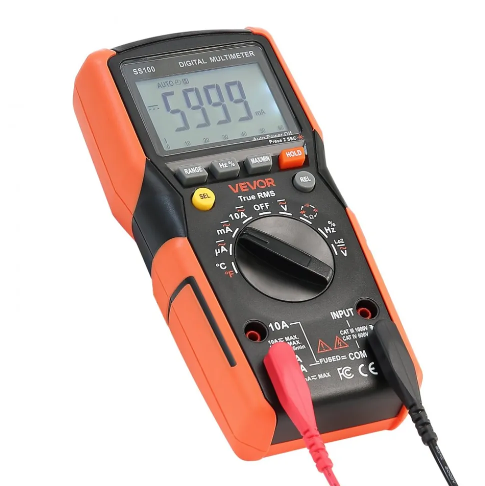 VEVOR Digital Multimeter, 6000-Count TRMS DC/AC Voltmeter Current Tester, Auto-Ranging Multimeter for Current Voltage Resistance Capacitance Temperature Diodes Continuity Low Impedance Measurment