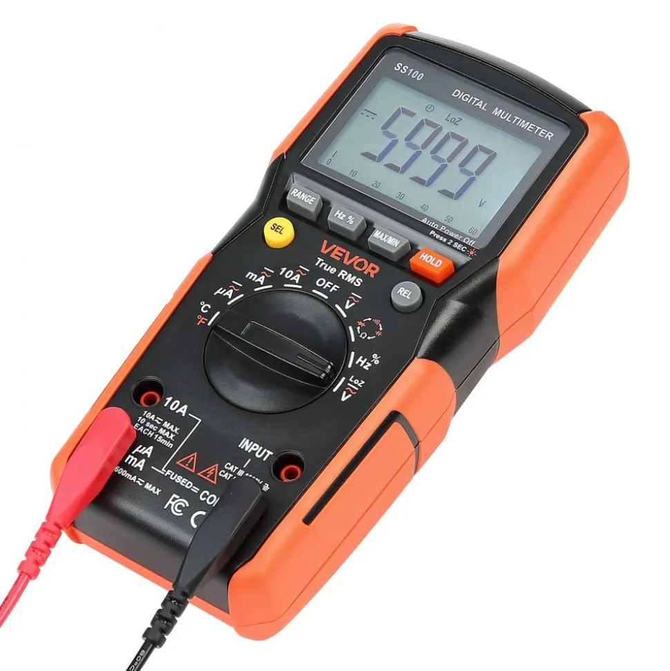 VEVOR Digital Multimeter, 6000-Count TRMS DC/AC Voltmeter Current Tester, Auto-Ranging Multimeter for Current Voltage Resistance Capacitance Temperature Diodes Continuity Low Impedance Measurment