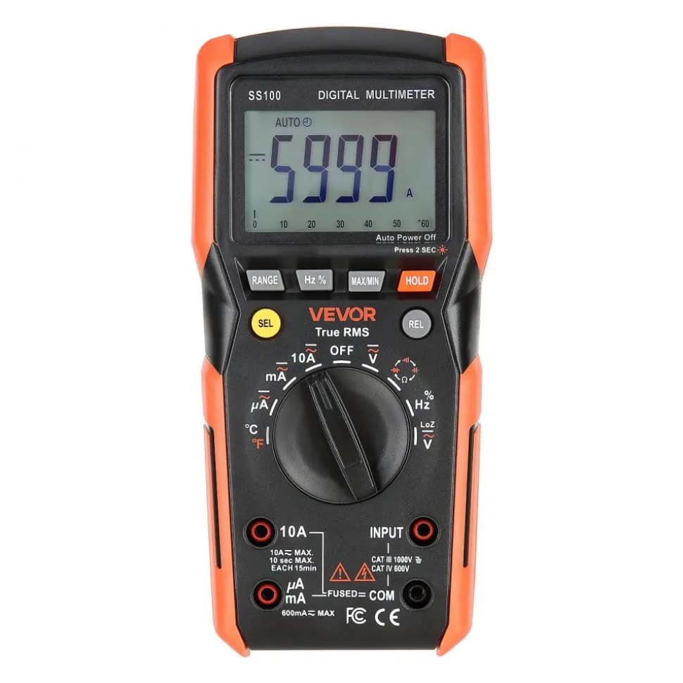 VEVOR Digital Multimeter, 6000-Count TRMS DC/AC Voltmeter Current Tester, Auto-Ranging Multimeter for Current Voltage Resistance Capacitance Temperature Diodes Continuity Low Impedance Measurment