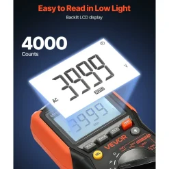 VEVOR Digital Multimeter, 4000-Count TRMS Voltmeter Ohmmeter, 1000V AC/DC Voltage Tester with Switchable Auto/Manual Range for Voltage, Resistance, and Continuity Measurment