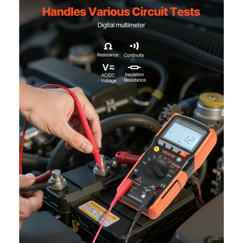 VEVOR Digital Multimeter, 4000-Count TRMS Voltmeter Ohmmeter, 1000V AC/DC Voltage Tester with Switchable Auto/Manual Range for Voltage, Resistance, and Continuity Measurment