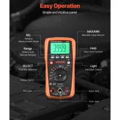VEVOR Digital Multimeter, 4000-Count TRMS DC/AC Voltmeter Current Tester, Auto-Ranging Multimeter for Current Voltage Resistance Capacitance Temperature Diodes Continuity Duty-Cycle Measurments