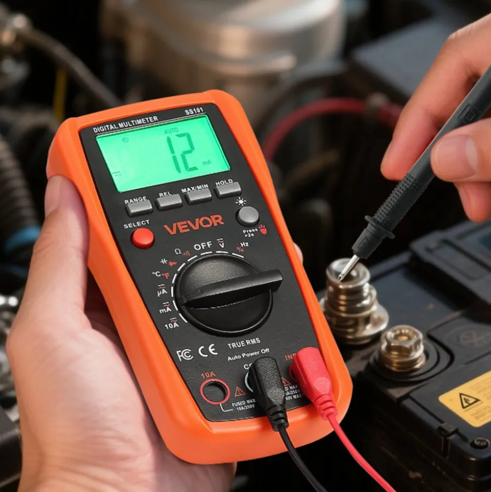 VEVOR Digital Multimeter, 4000-Count TRMS DC/AC Voltmeter Current Tester, Auto-Ranging Multimeter for Current Voltage Resistance Capacitance Temperature Diodes Continuity Duty-Cycle Measurments