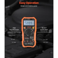VEVOR Digital Multimeter, 6000-Count TRMS DC/AC Voltmeter Current Tester, Professional NCV Multimeter for Current Voltage Resistance Capacitance Duty-Cycle Tempetature Diodes Continuity Live Wire Test