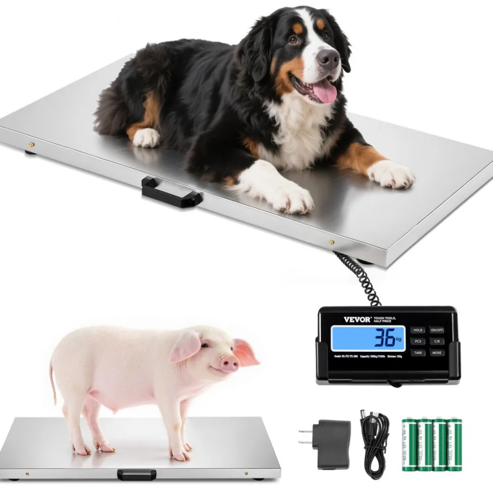 VEVOR Digital Postal Scale, 0.2 lbs Dual Accuracy, 1100 lbs Commercial Weight Scale with Hold/Tare Function & LCD Display, Fit for Packages, Postage, Luggage, Battery and Power Adapter Included