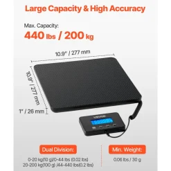 VEVOR Digital Postal Scale, 0.35 oz/3.5 oz Dual Accuracy, 440 lbs Commercial Weight Scale with Hold/Tare Function & LCD Display, Fit for Packages, Postage, Luggage, Battery & Charging Cable Included