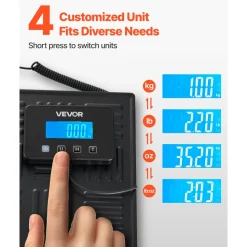 VEVOR Digital Postal Scale, 0.7 oz/3.5 oz Dual Accuracy, 660 lbs Commercial Weight Scale with Hold/Tare Function & LCD Display, Fit for Packages, Postage, Luggage, Battery & Charging Cable Included