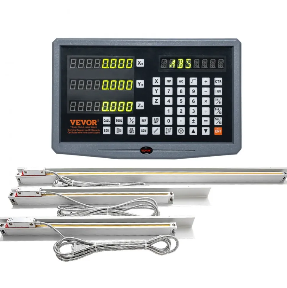 VEVOR Digital Readout 16 inch & 18 inch & 38 inch Linear Scale 3 Axis DRO Display Kit Multifunctional Crystal-Clear Display Precision 5μm Read Head