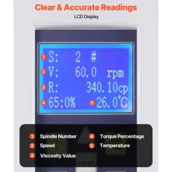VEVOR Digital Rotary Viscometer, 10-100,000 mPa.s(cP), ±2% Accuracy, 100-240V Digital Rotational Viscosity Meter with 4 Rotors and Temperature Probe, LCD Display, Lab Viscometer for Fluid Testing