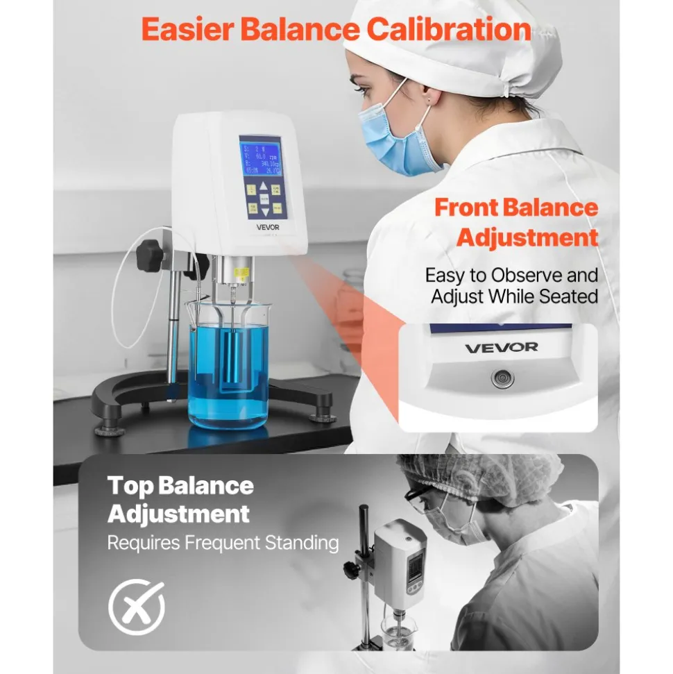 VEVOR Digital Rotary Viscometer, 10-100,000 mPa.s(cP), ±2% Accuracy, 100-240V Digital Rotational Viscosity Meter with 4 Rotors and Temperature Probe, LCD Display, Lab Viscometer for Fluid Testing