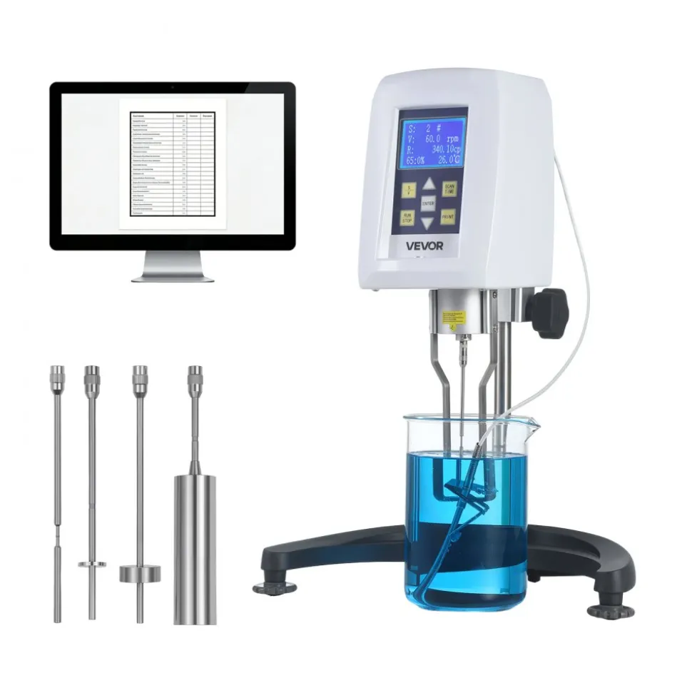 VEVOR Digital Rotary Viscometer, 10-100,000 mPa.s(cP), ±2% Accuracy, 100-240V Digital Rotational Viscosity Meter with 4 Rotors and Temperature Probe, LCD Display, Lab Viscometer for Fluid Testing