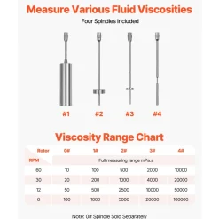 VEVOR Digital Rotary Viscometer, 10-100,000 mPa.s(cP), ±2% Accuracy, 100-240V Digital Rotational Viscosity Meter with 4 Rotors and Temperature Probe, LCD Display, Lab Viscometer for Fluid Testing