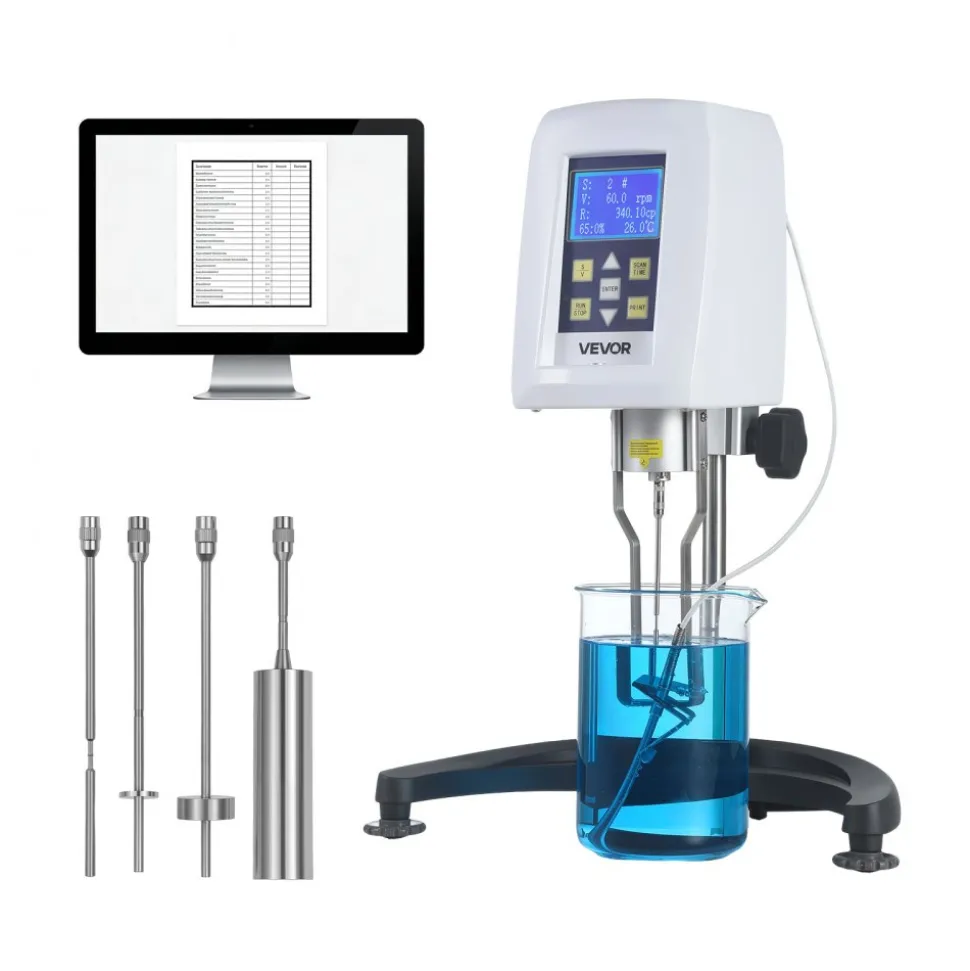 VEVOR Digital Rotary Viscometer, 10-100,000 mPa.s(cP), ±2% Accuracy, 100-240V Digital Rotational Viscosity Meter with 4 Rotors and Temperature Probe, LCD Display, Lab Viscometer for Fluid Testing