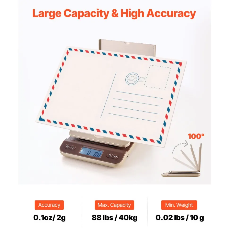 VEVOR Digital Shipping Postal Scale, 0.1 oz High Accuracy, 88 lbs Postal Scale with Hold/Tare/Auto-off Function, Flip Holder Design & Easy Calibration, Fit for Home and Office Use, Battery Included
