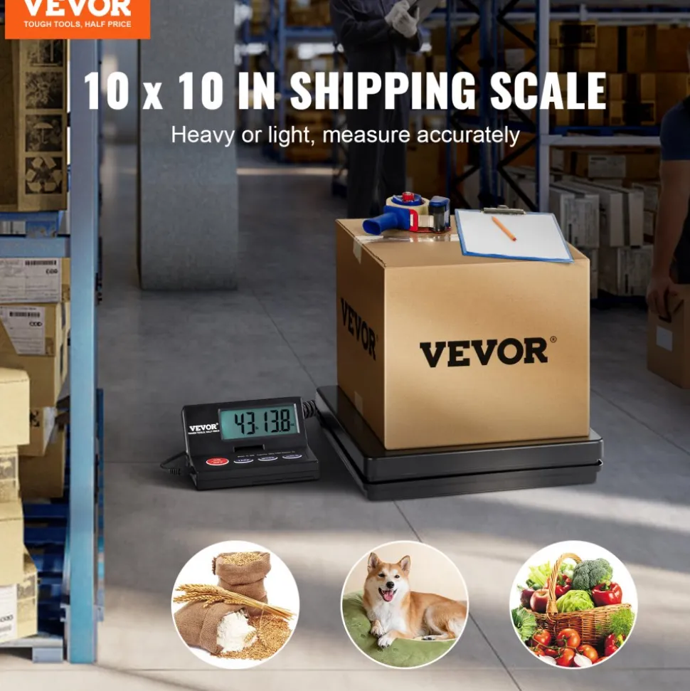VEVOR Digital Shipping Scale, 110 lbs x 0.07 oz. Heavy Duty Postal Scale with Timer, Tare, Hold Function, 90° Foldable LCD Screen Package Scale for Laggage, Home, Post Office, AC/DC Powered, FCC Liste