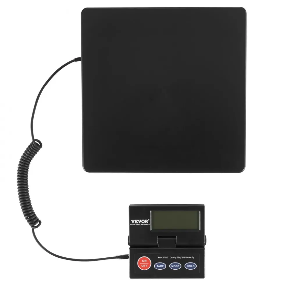 VEVOR Digital Shipping Scale, 110 lbs x 0.07 oz. Heavy Duty Postal Scale with Timer, Tare, Hold Function, 90° Foldable LCD Screen Package Scale for Laggage, Home, Post Office, AC/DC Powered, FCC Liste