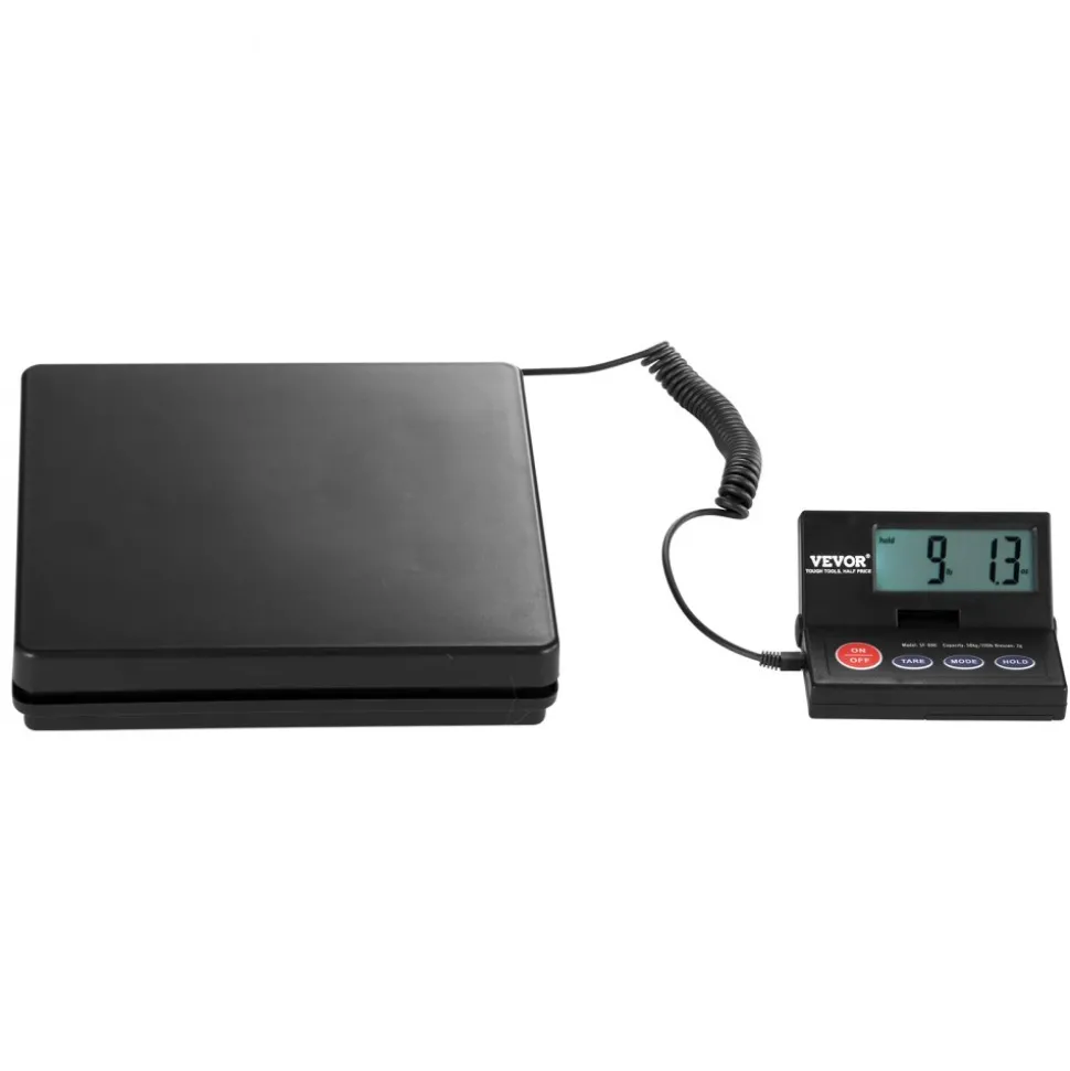 VEVOR Digital Shipping Scale, 110 lbs x 0.07 oz. Heavy Duty Postal Scale with Timer, Tare, Hold Function, 90° Foldable LCD Screen Package Scale for Laggage, Home, Post Office, AC/DC Powered, FCC Liste