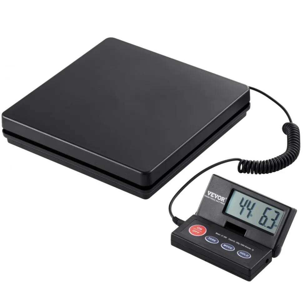 VEVOR Digital Shipping Scale, 110 lbs x 0.07 oz. Heavy Duty Postal Scale with Timer, Tare, Hold Function, 90° Foldable LCD Screen Package Scale for Laggage, Home, Post Office, AC/DC Powered, FCC Liste