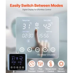 VEVOR Digital Smart Instant Hot Water Recirculating Pump Kit, with Built-in Thermostat, Timer, Digital Screen, Under Sink Recirculation Circulation Circulator Pump System, for House Water Heaters